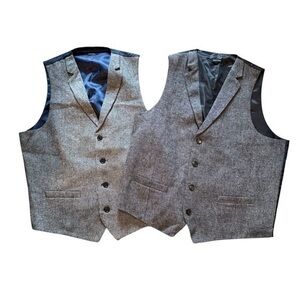 Bundle of 2 Ruth & Boaz Men's Gray wool Tweed Vest in navy blue and black lining